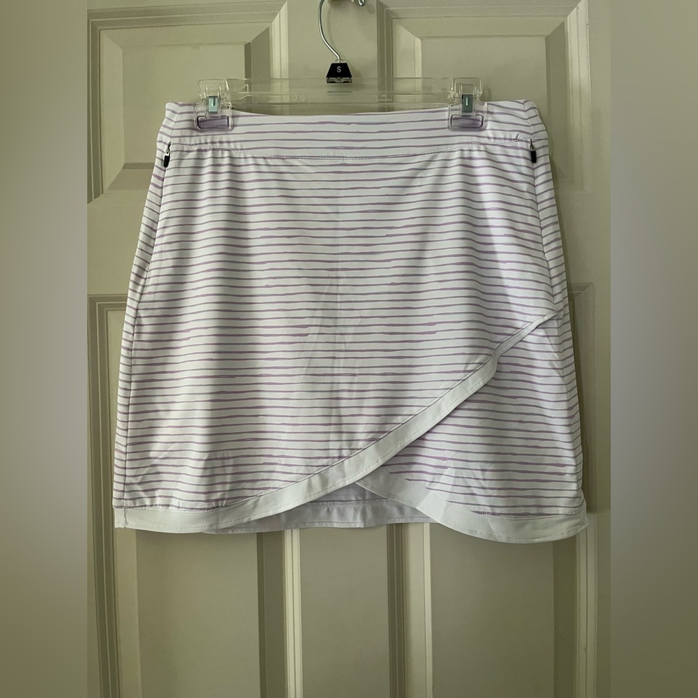 NWT Women’s PETER MILLAR Laura Wrap Golf Skort Purple blue striped UPF 50+ Med